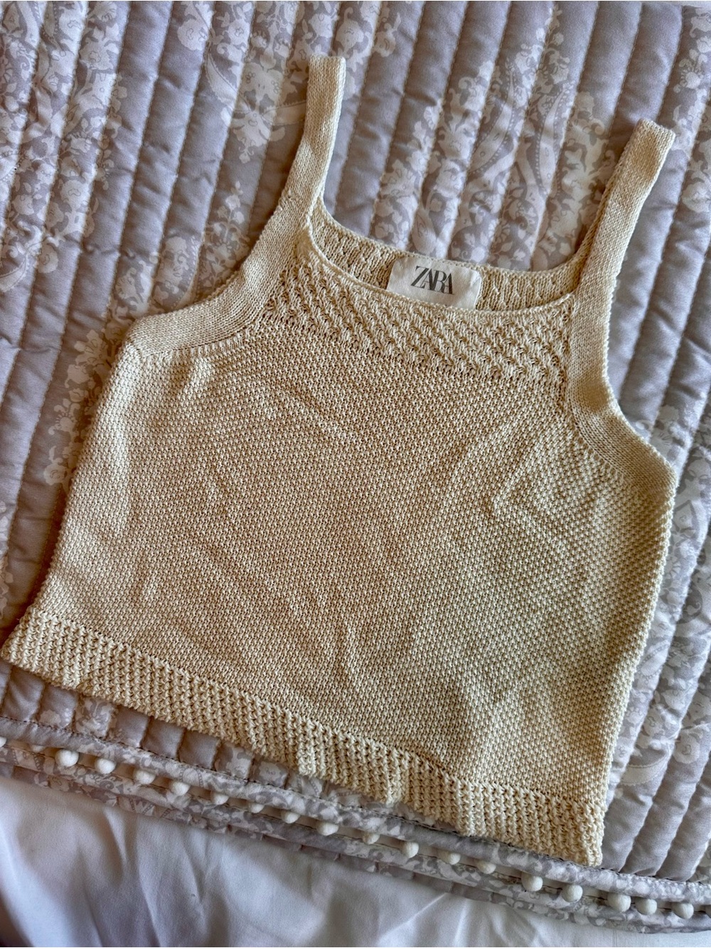 Zara Cream Knit Square-Neck Crop Tank